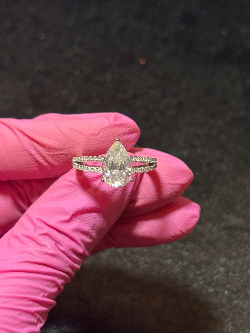 .925 Sterling Silver 3ct. VVS Moissanite Pear-Cut Engagement Ring Size 7